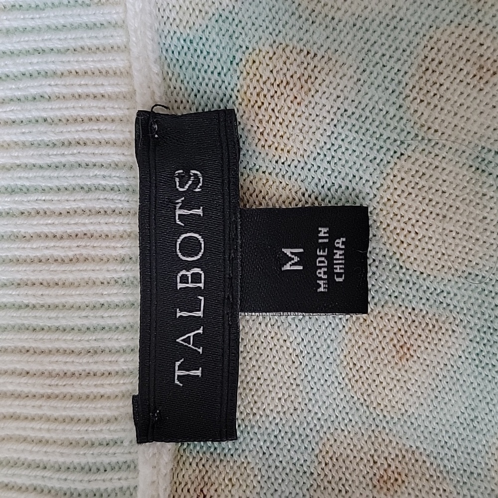 Talbots Green Yellow Pear Pattern Button Back Swe… - image 5